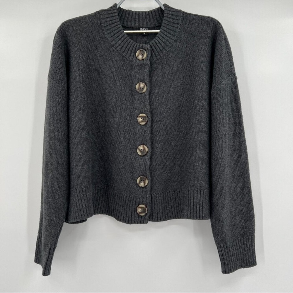 Quince Women's Charcoal Gray Cropped Cardigan sz M Organic Cotton Button NWOT